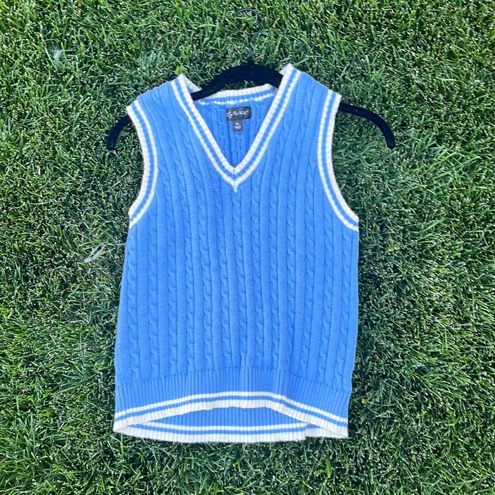 Say What Light Blue with White Trim Sweater Vest